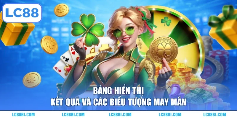 Bảng hiển thị kết quả và các biểu tượng may mắn